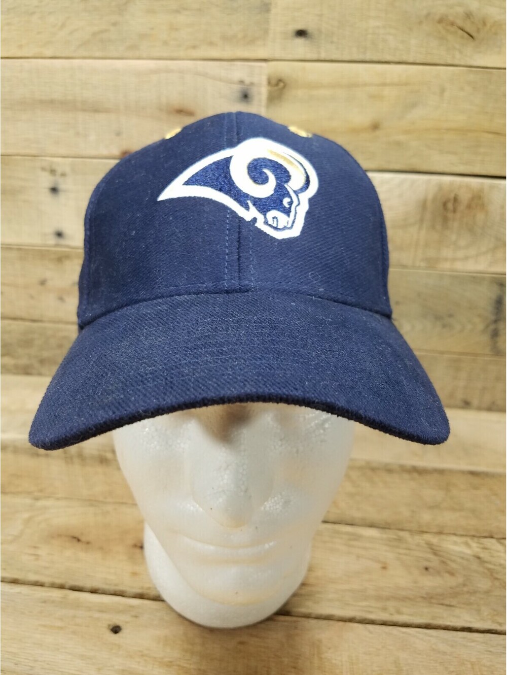 NFL St Louis LA RAMS Blue Gold Embossed Fitted Hat Used Strap Back